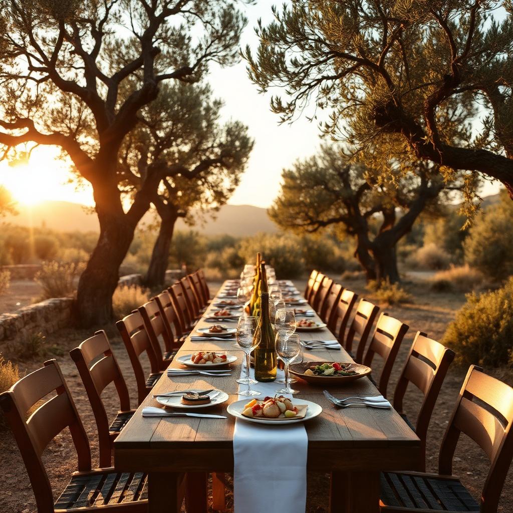 Tafel unter Olivenbäumen
